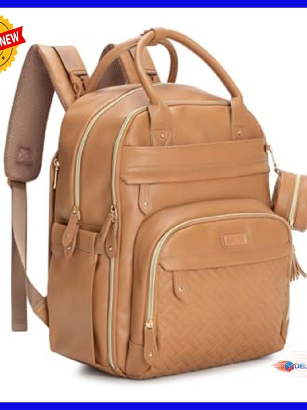 Leather Diaper Backpack with Changing Pad, Stroller Straps, 26L